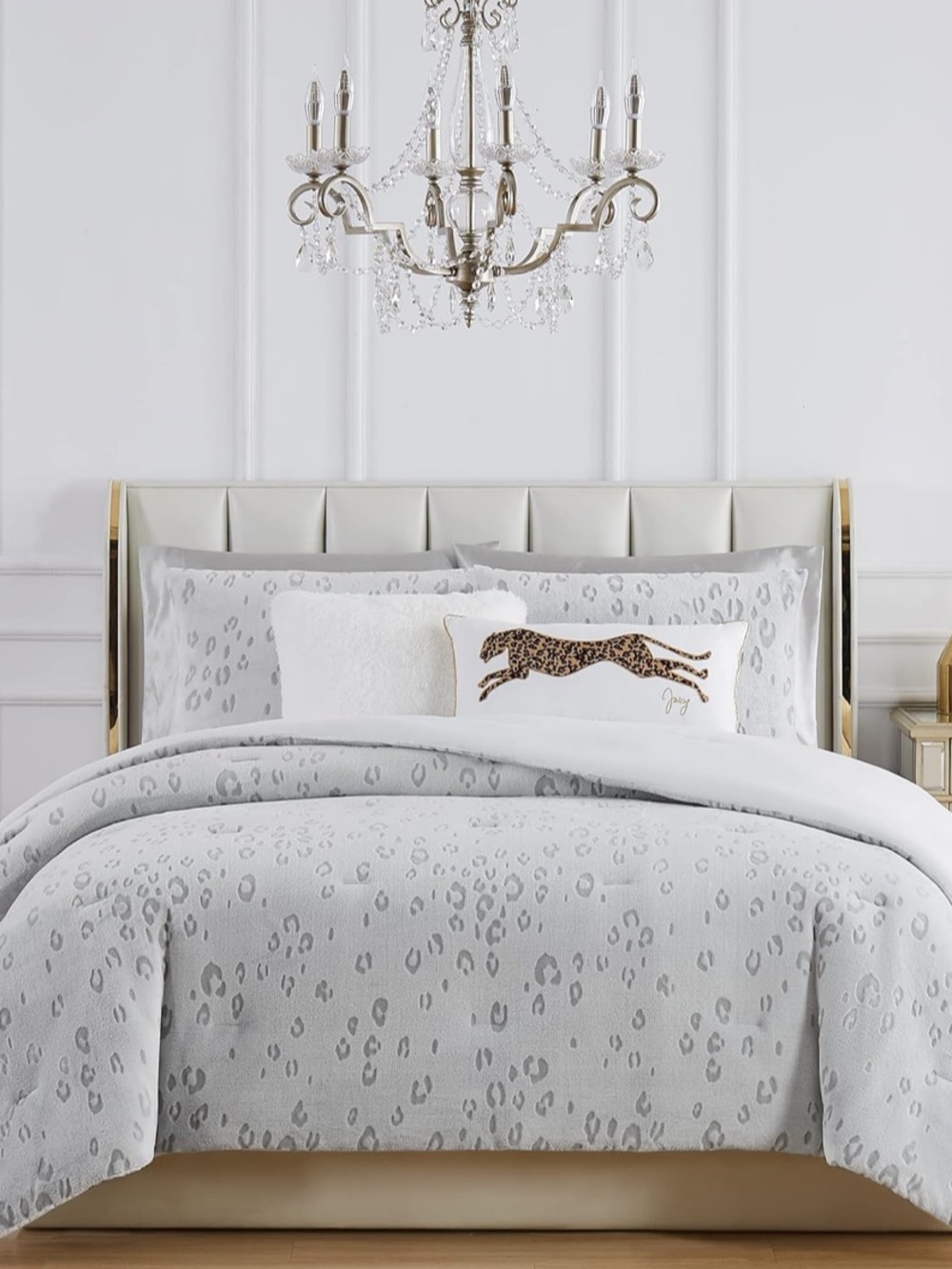 Juicy Couture White Pillow with Leopard Applique and Gold Trim - Picture 5 of 7